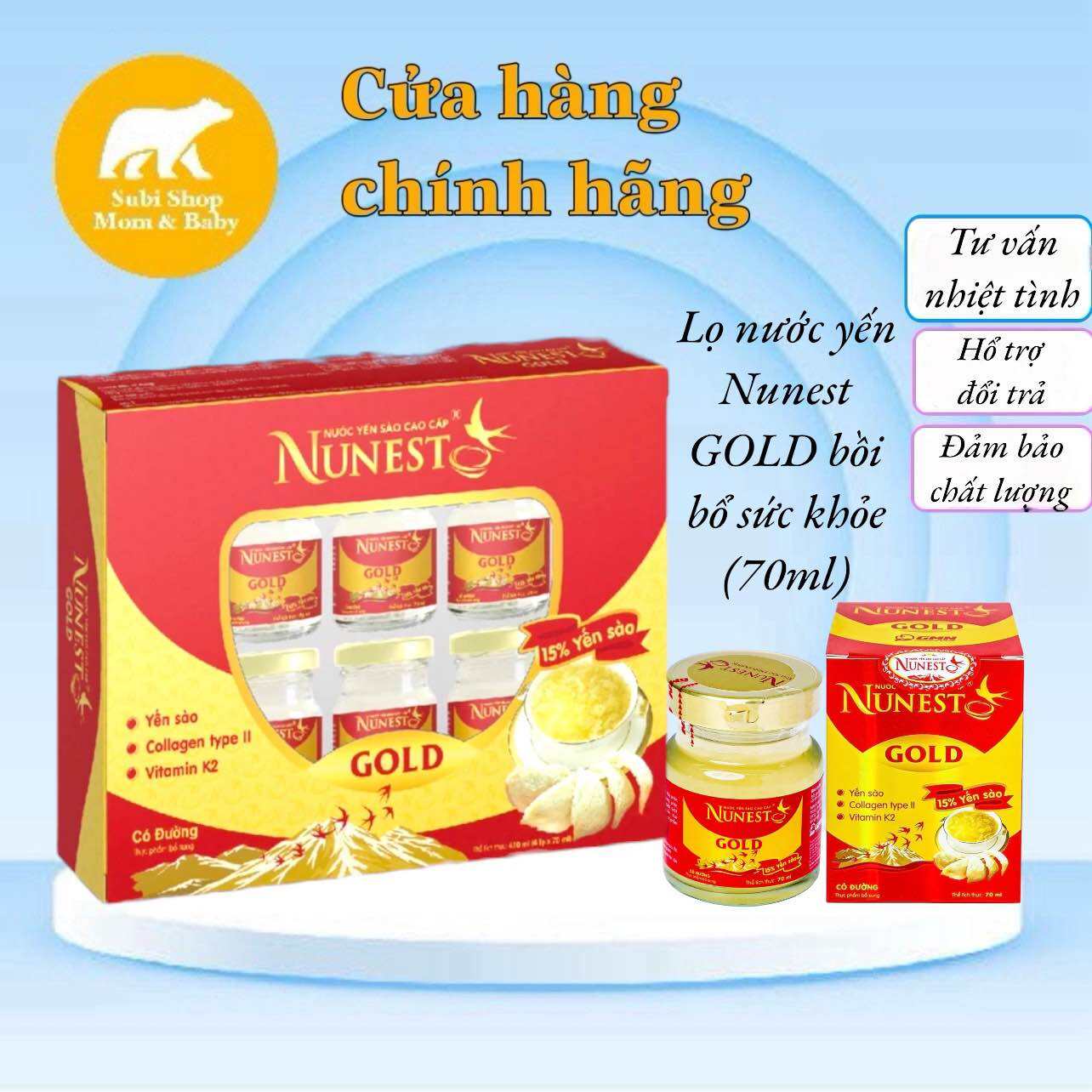 Hộp 6 lọ nước yến sào cao cấp Nunest GOLD bồi bổ sức khỏe (70ml)