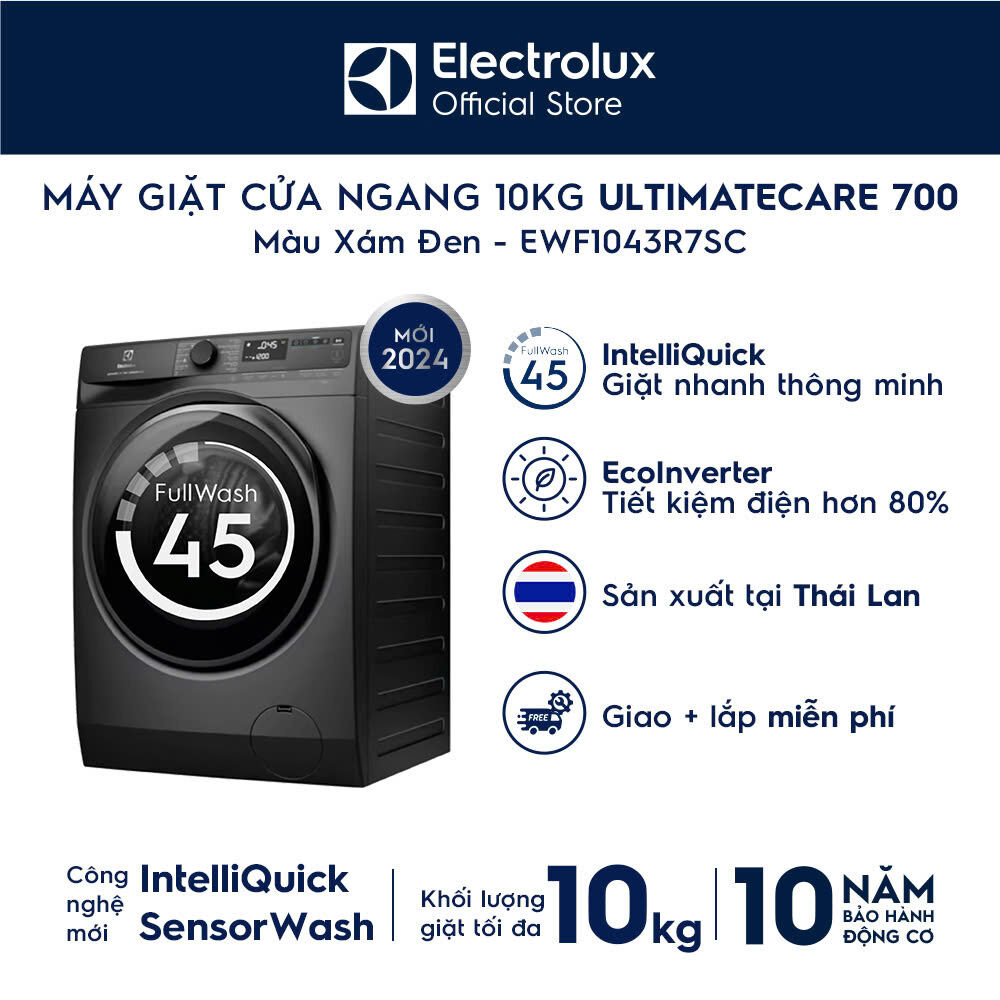 [MỚI] Máy giặt cửa ngang Electrolux 10kg UltimateCare 700 EWF1043R7SC Inverter - Free Giao lắp