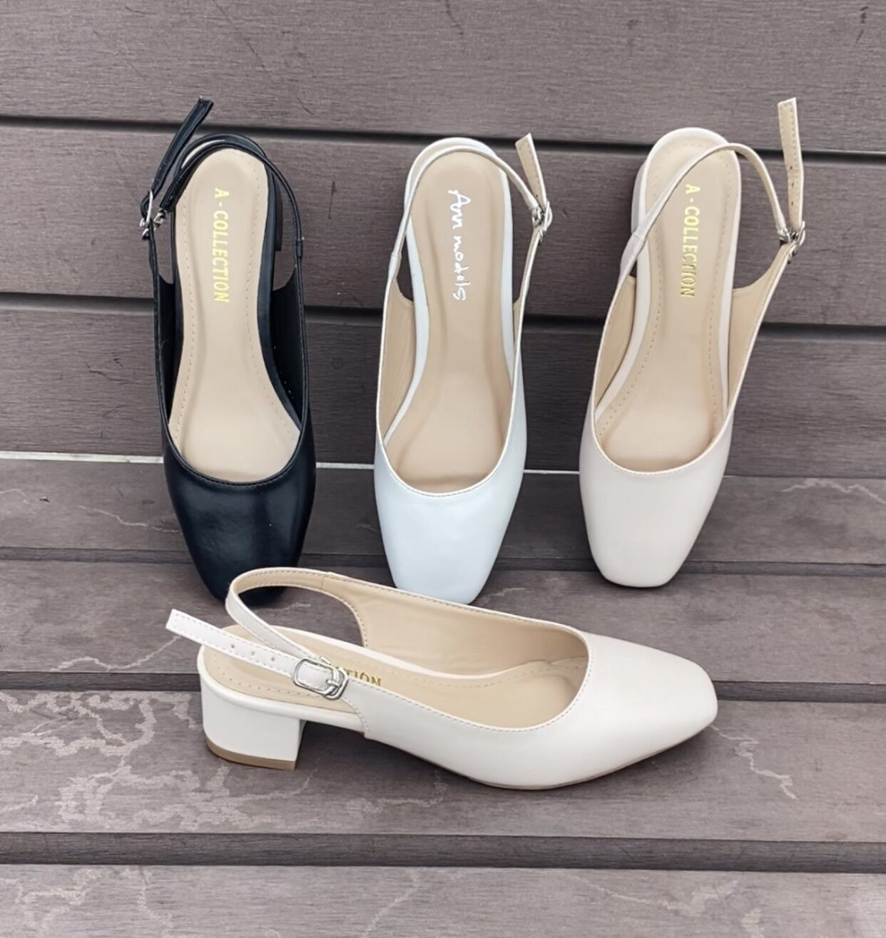 Giày cao gót 3 phân mũi vuông gót vuông kiểu dáng slingback -Min1004