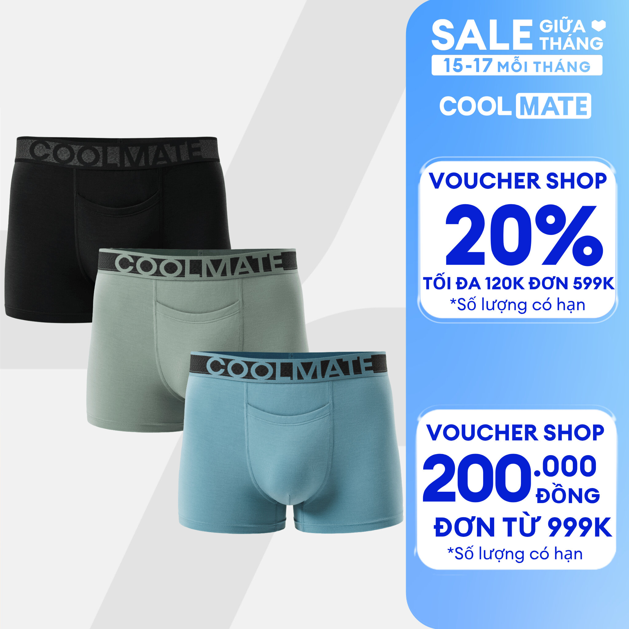 Combo 3 Quần Lót Trunk khe moi Lenzing Modal mềm mại, kháng khuẩn, thấm hút tốt - Coolmate
