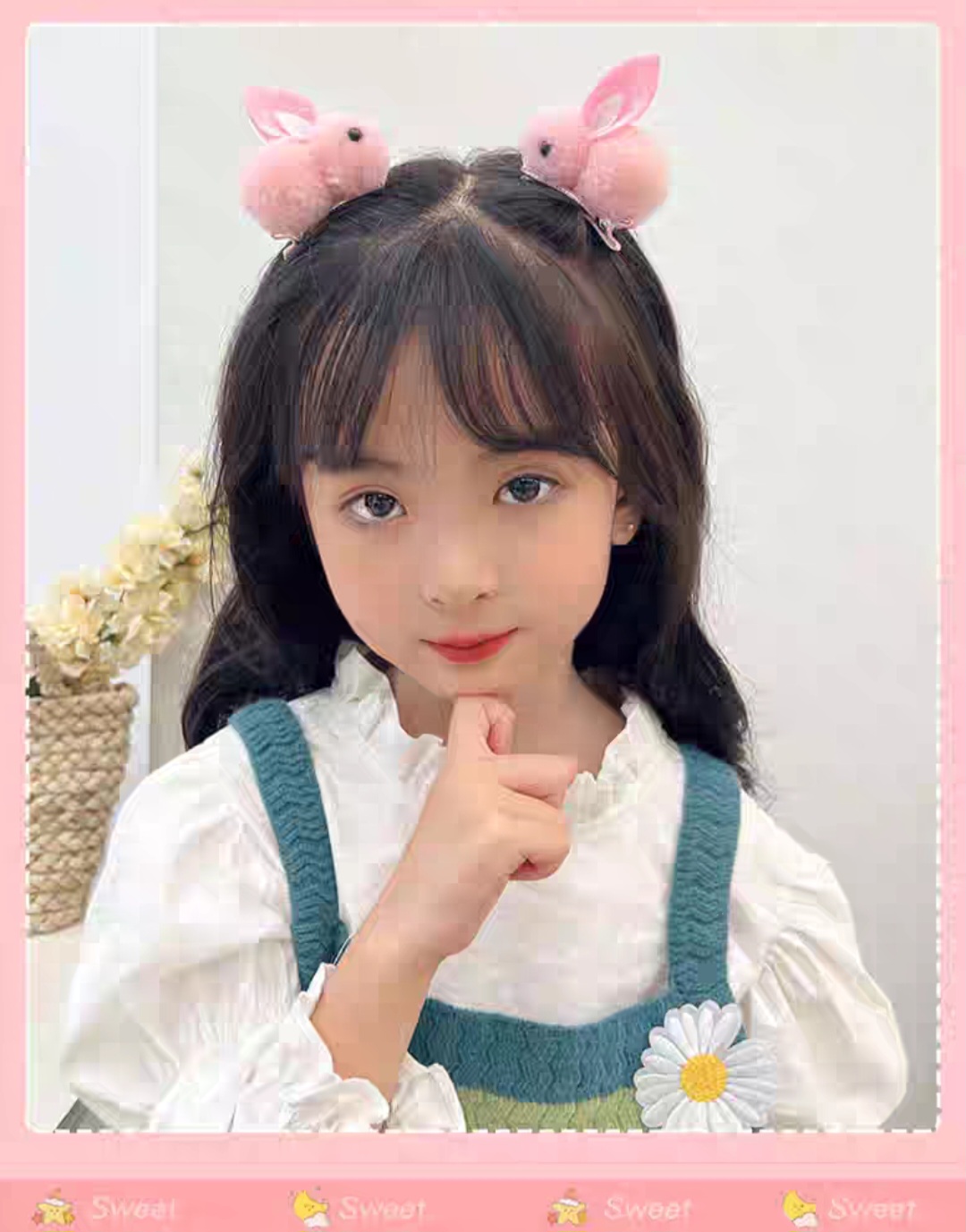 Set 2 kẹp tóc hình thỏ con, thỏ bông 3D cho bé gái