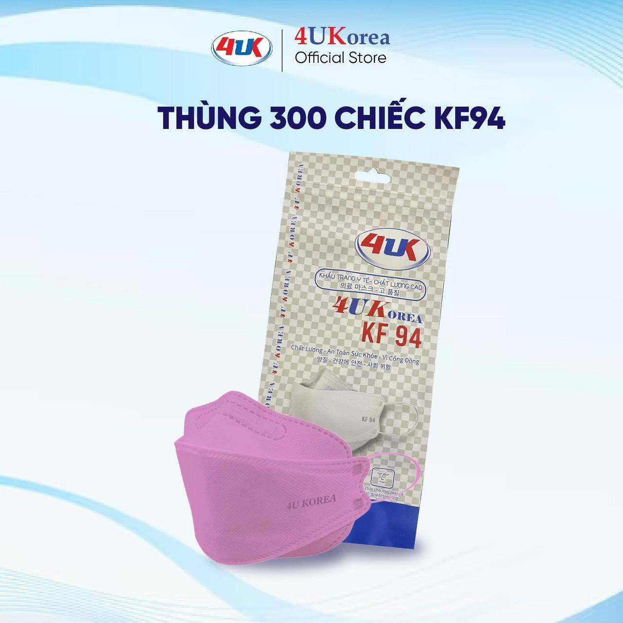 Hoàn Tiền 15%- Thùng 100, 200, 300 Cái Khẩu Trang KF94 Hiệu 4UKorea Mask Chính Hãng Đủ Màu. Quai Thun Co Giãn Tốt