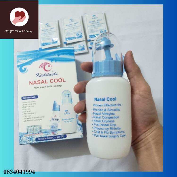 Bình rửa mũi nasal cool tặng kèm 6 gói muối rửa và 1 bình xịt mũi