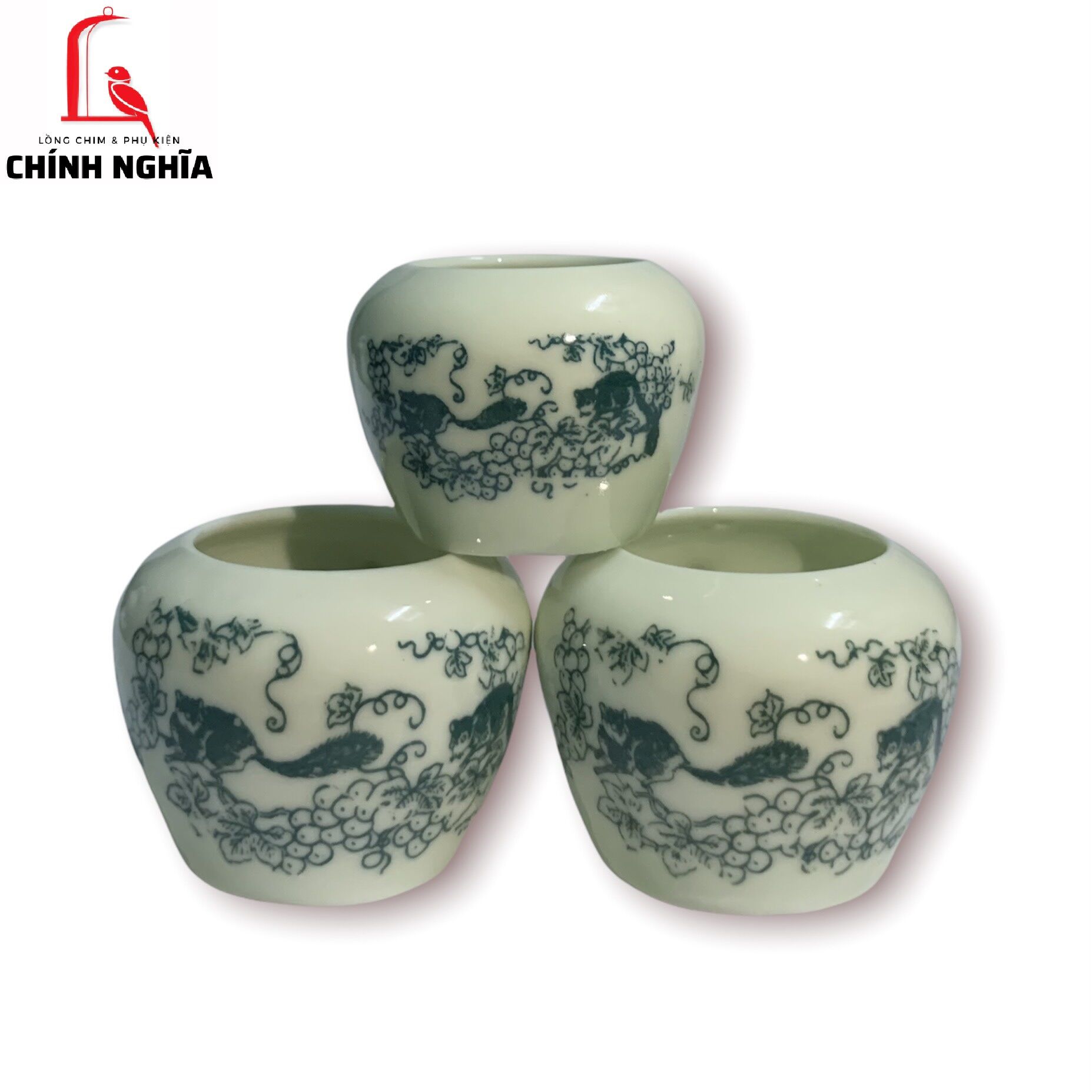 Cóng sứ chim chào mào 1 bộ 3 cái