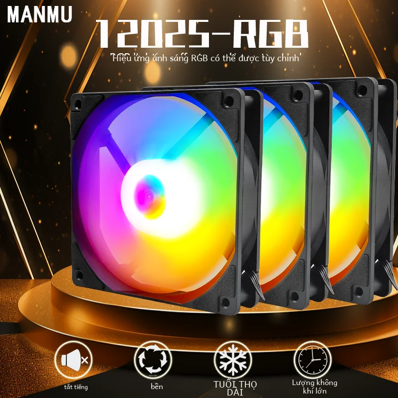 Lễ hội Manmu Khuyến mãi Quạt máy tính Rgb 120mm Rainbow Quạt máy tính chơi game hiệu suất làm mát cao 4 chân có vòng bi chất lỏng