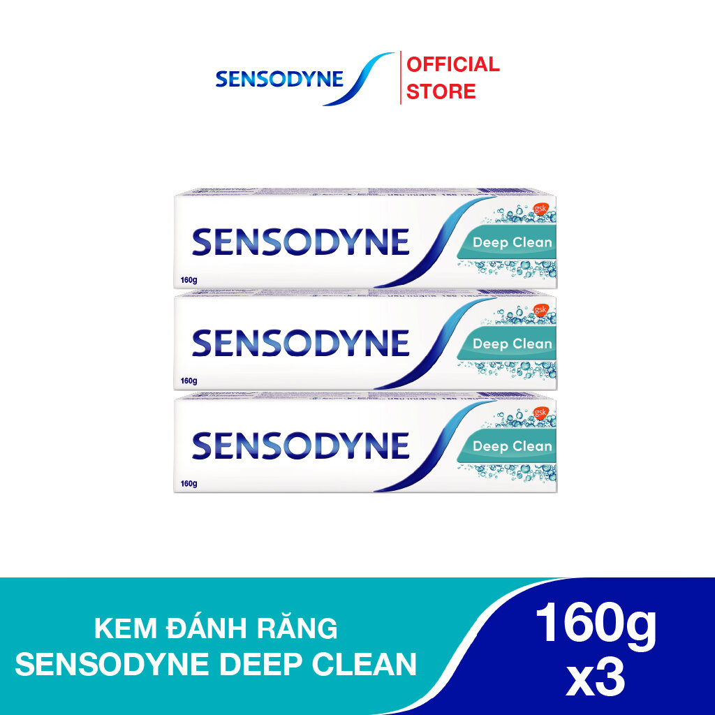 Bộ 3 Kem đánh răng SENSODYNE Deep Clean 160g giúp giảm ê buốt hiệu quả sạch sâu cho hơi thở thơm mát