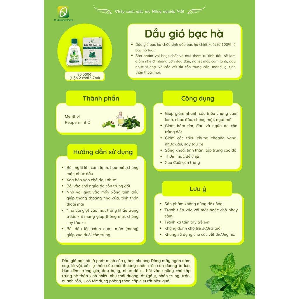 DẦU GIÓ BẠC HÀ HỘP 02 CHAI 7ML