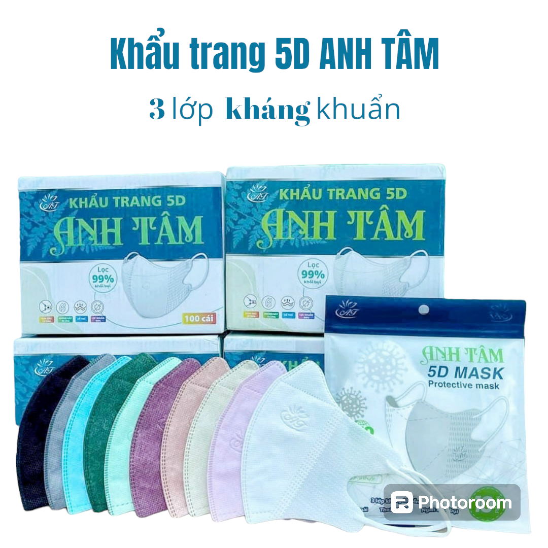 Thùng 100 chiếc khẩu trang y tế 5d mask An Tâm 3 lớp giấy kháng khuẩn bảng màu thái giá sỉ