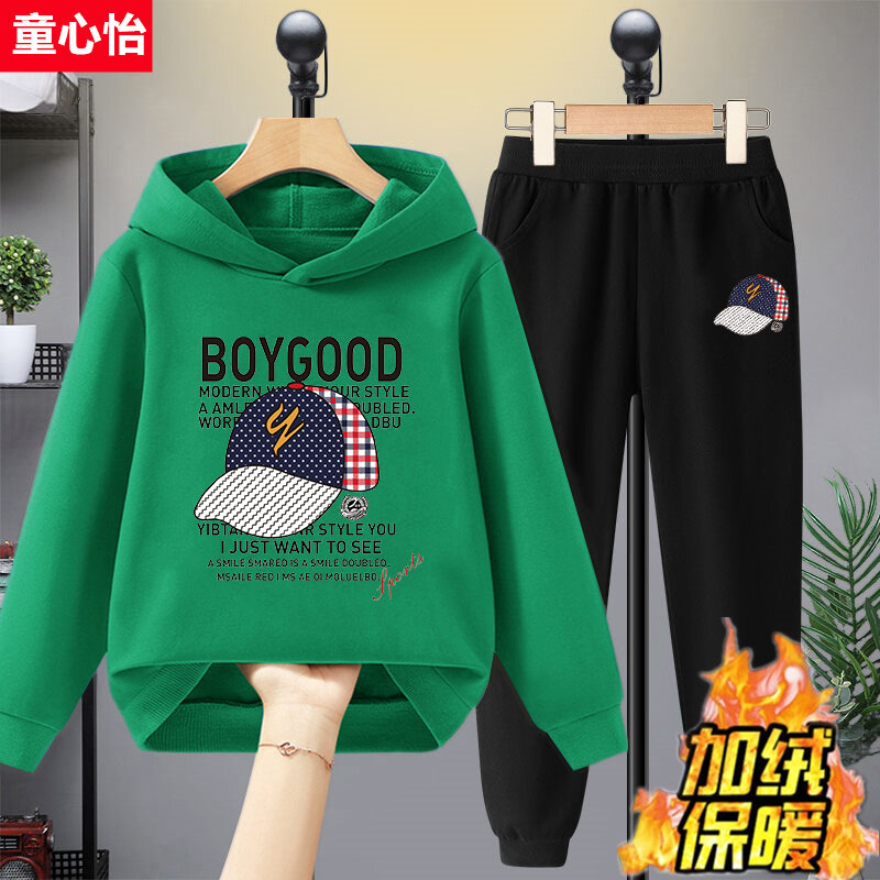 Bộ Đồ Trẻ Em Có Mũ Trùm Đầu Lót Lông Cừu Bộ Đồ Trẻ Em Mùa Xuân Bộ Đồ Trẻ Em Cotton Pha Trộn Thường Ngày Cho Bé Trai