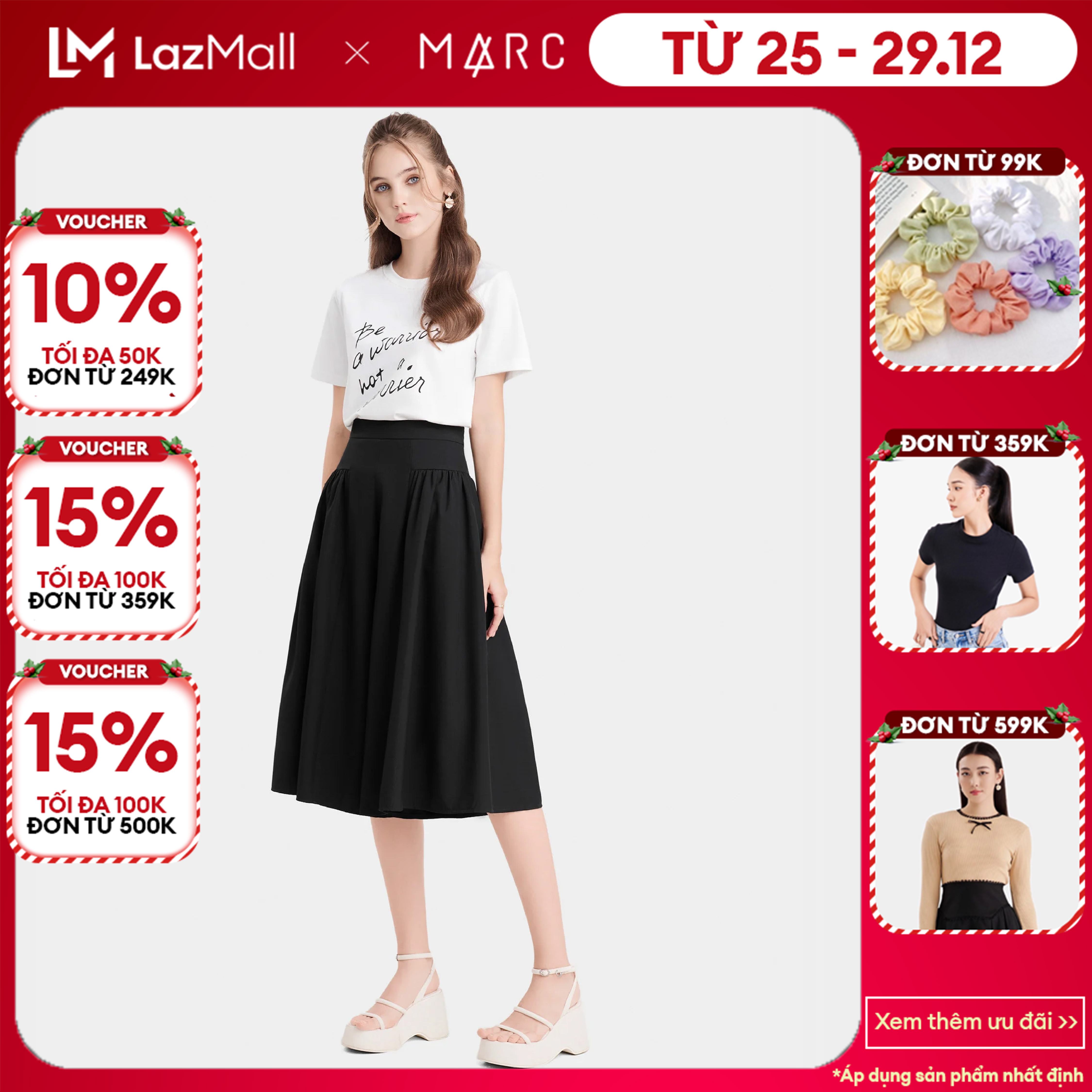 25 29.12 VOUCHER 100K TẶNG ÁO ĐƠN 359K Quần culotte xếp li hông cấp Nữ MARC FASHION FASH076123