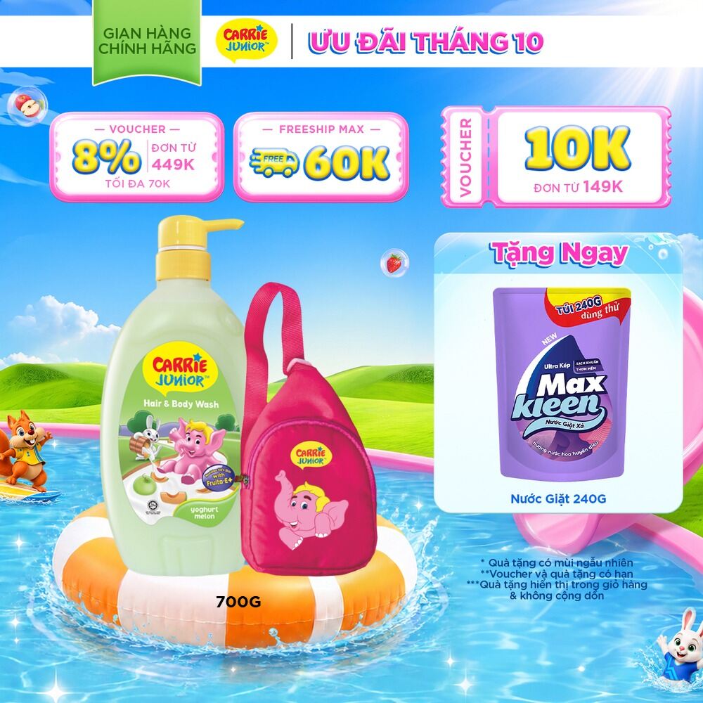 [Tặng Kèm Túi Đeo Chéo] Sữa Tắm Gội cho bé Carrie Junior Hương Melon 700g