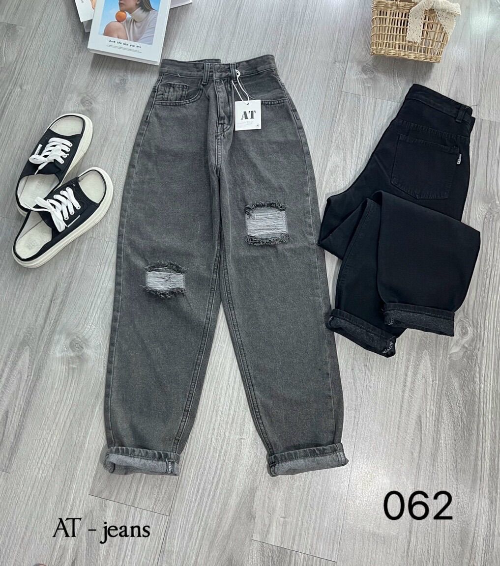 Baggy Jeans Lưng Cao Rách 2Ô