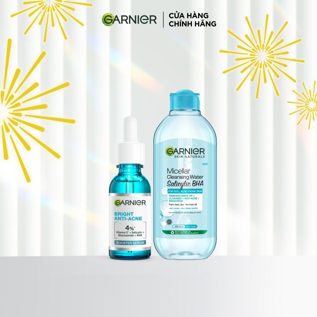 Bộ đôi dưỡng chất và nước tẩy trang làm sạch sâu, giảm mụn Garnier (mới)