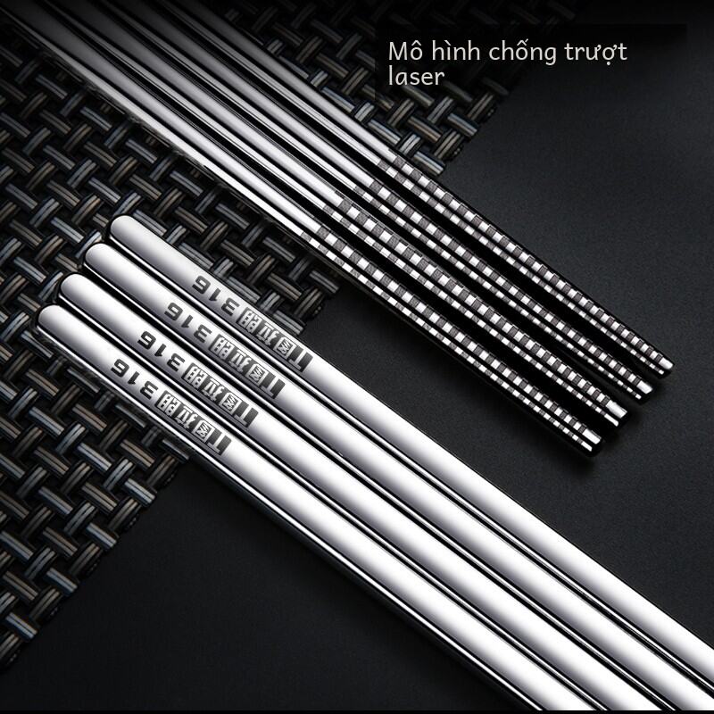 Thực Phẩm 316 Đũa Inox 304 Sử Dụng Tại Nhà Chống Trơn Trượt 10 Đôi Họ Bộ Dày Chịu Nhiệt Bạc Sắt Đũa