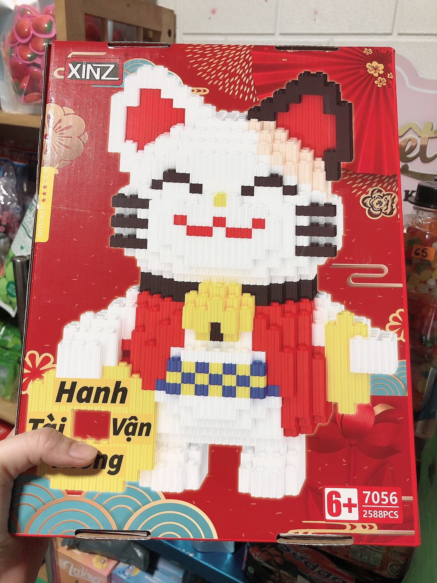 Lego láp ráp hình mèo thần tài 3D (tặng kèm búa)