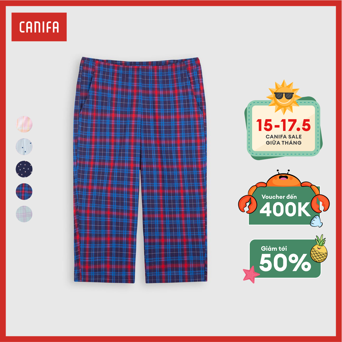 Quần mặc nhà nữ canifa quần mặc nhà dáng lửng, chất liệu cotton. cạp chun, có túi hai bên 6lb22s003