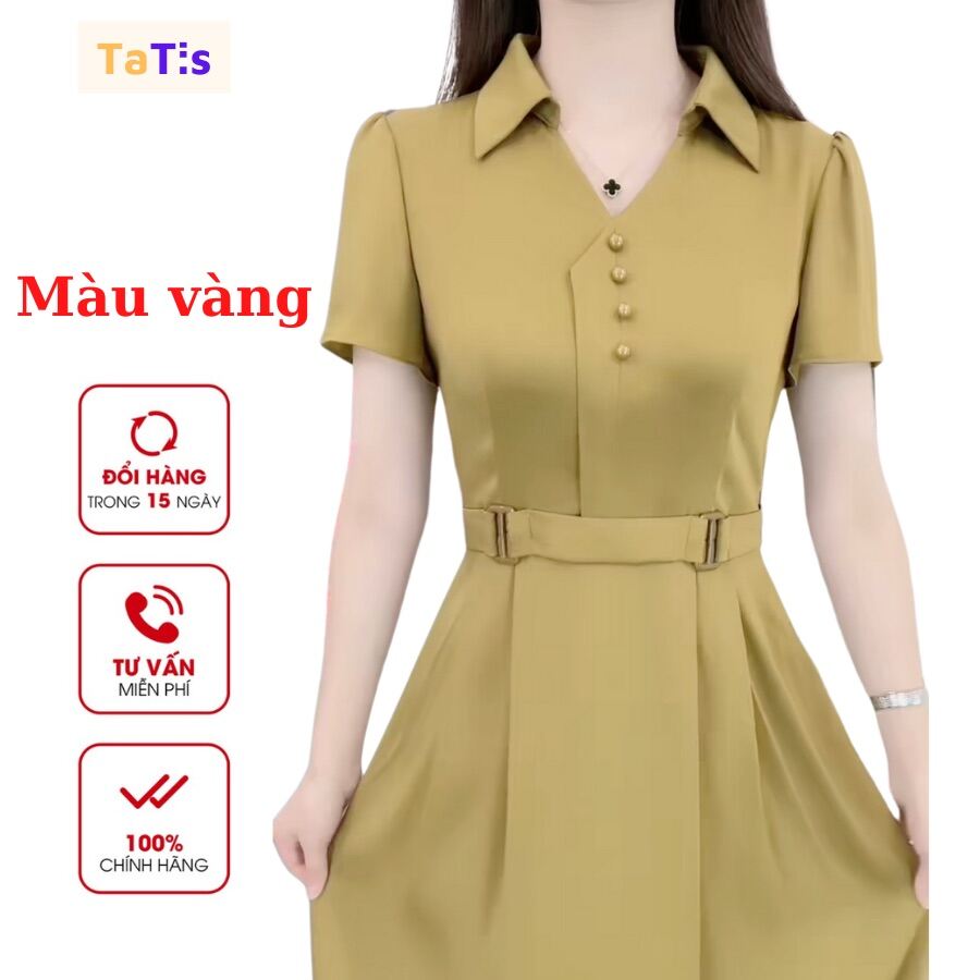 Đầm Trung Niên Thiết Kế Cao Cấp Cho Mẹ Dự Tiệc, Váy Nữ TATIS Tay Ngắn Sang Trọng, Áo Đầm Phụ Nữ Dáng Dài Size Đại.
