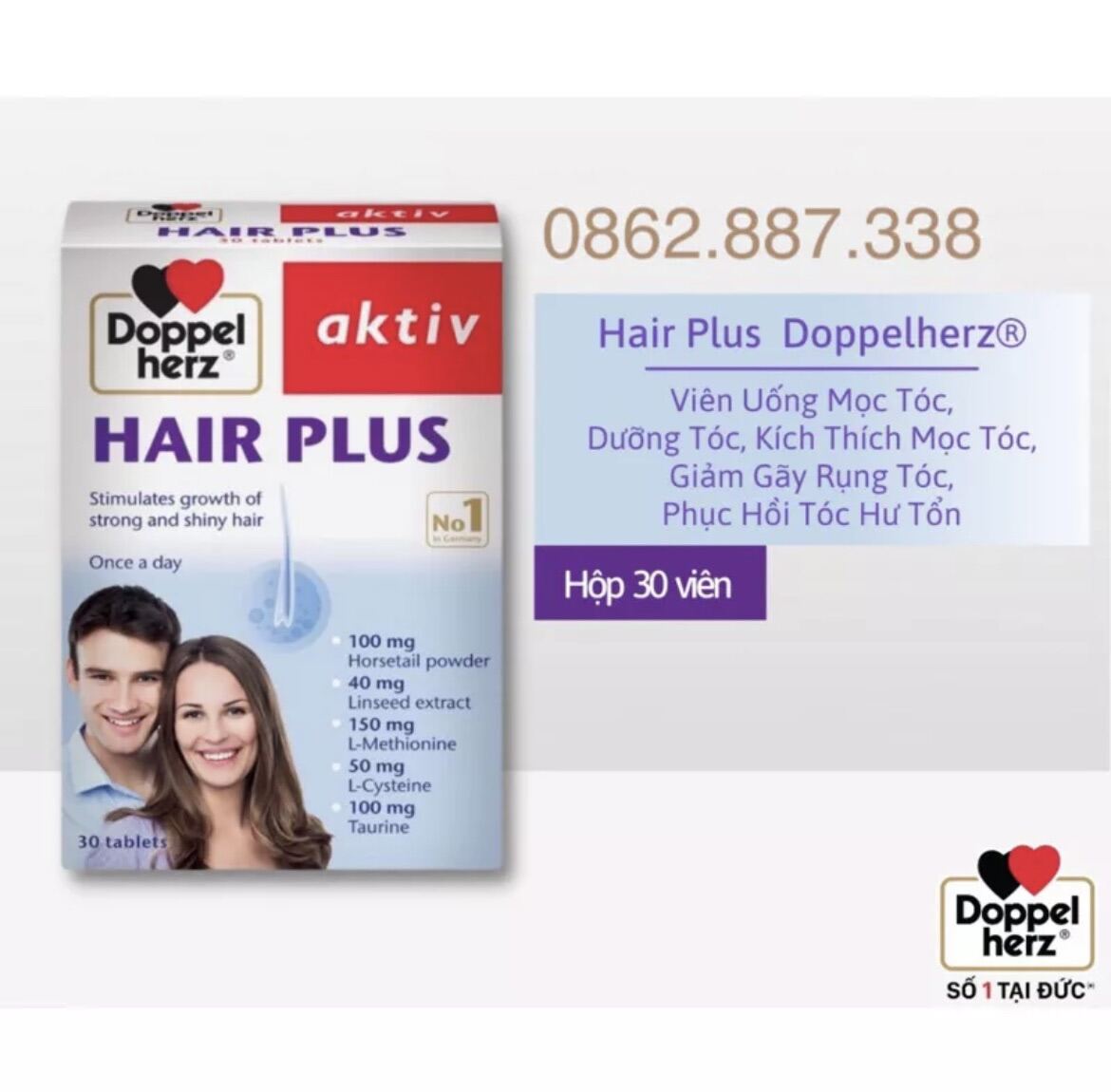 Viên Uống Mọc Tóc Hair Plus - Dưỡng Tóc, Kích Thích Mọc Tóc, Bitotin