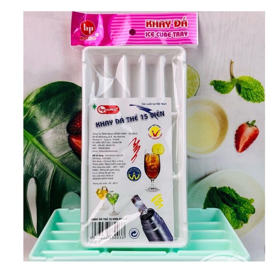 Combo 5 khay làm đá làm thạch rau câu hình thẻ 15 viên HPL 27 nhựa cao cấp Hofaco