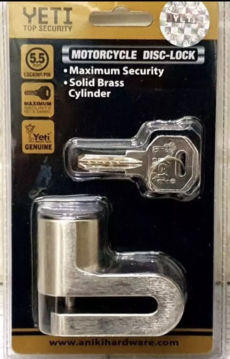 Ổ khoá thắng đĩa xe máy.ổ khoá chống cắt chống trộm yeti yt-3027bạc siêu bền.