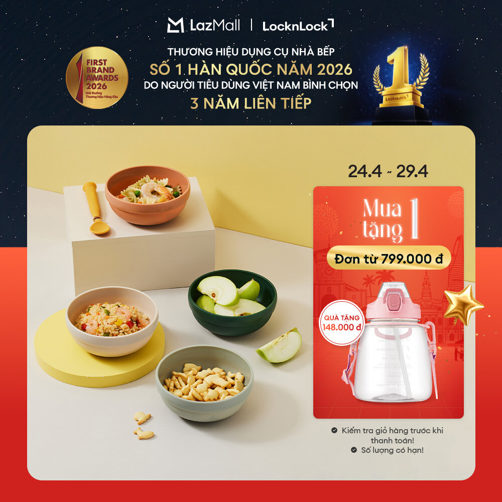 Bộ 2 Tô chống trượt LocknLock Little Luv cho bé, chất liệu silicone HPP961 2 Màu Xanh Lá / Hồng