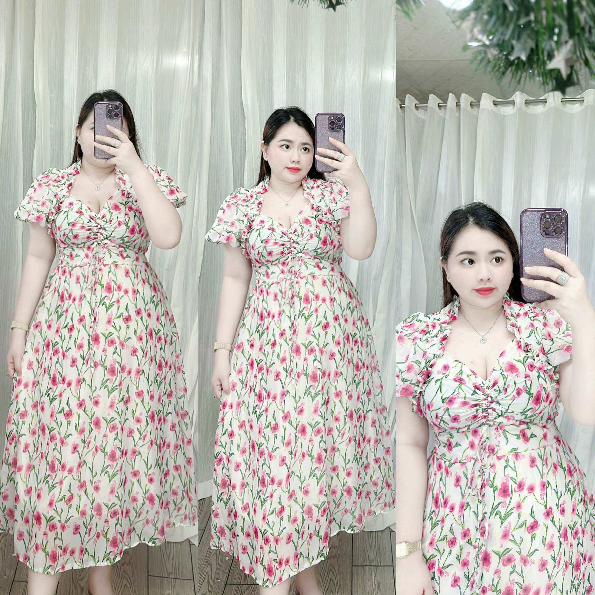 [Bigsize 60-90kg] Đầm rút voan tay bí