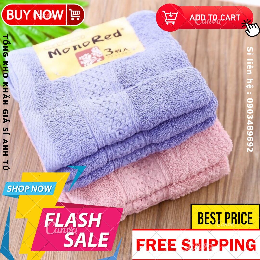 Set 3 khăn mặt Monored xuất Nhật cotton cao cấp mềm mại 34*34cm