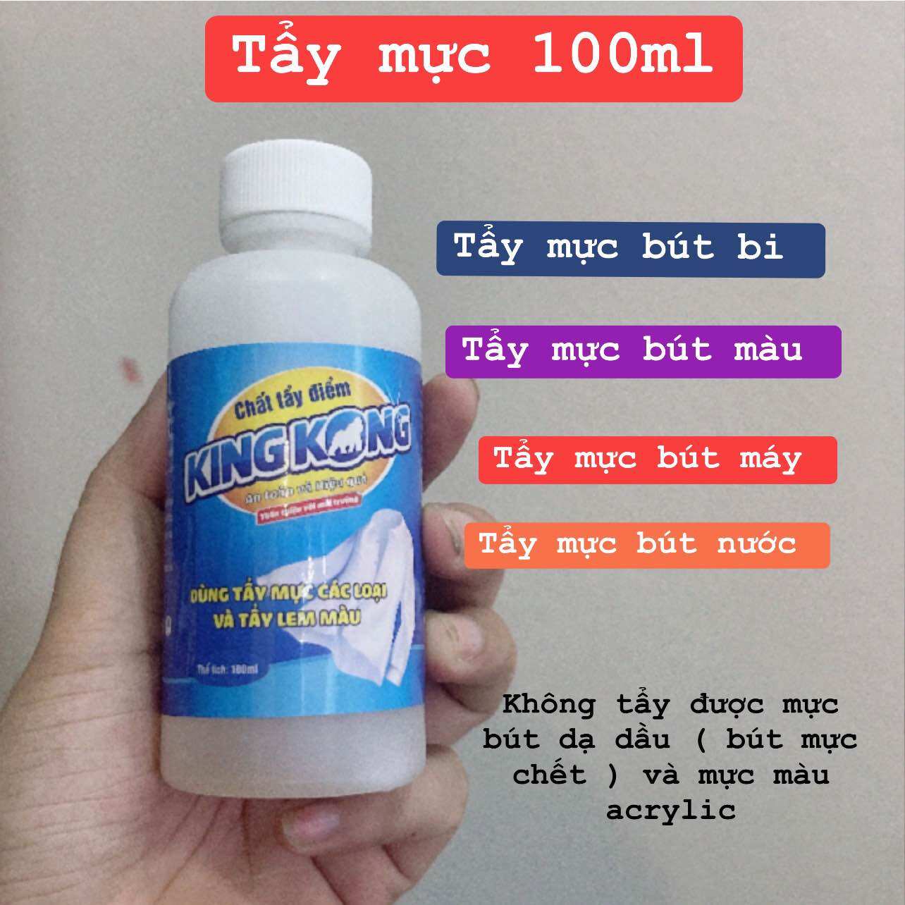 Chai tẩy vết mực trên quần áo siêu sạch kingkong