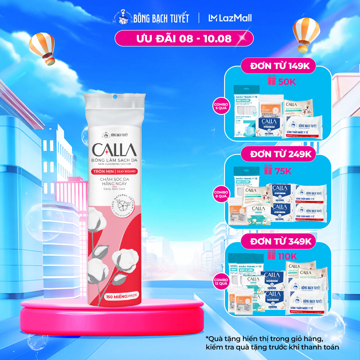 Bông Tẩy trang làm sạch da Bông Bạch Tuyết Calla tròn mịn 150 miếng/gói