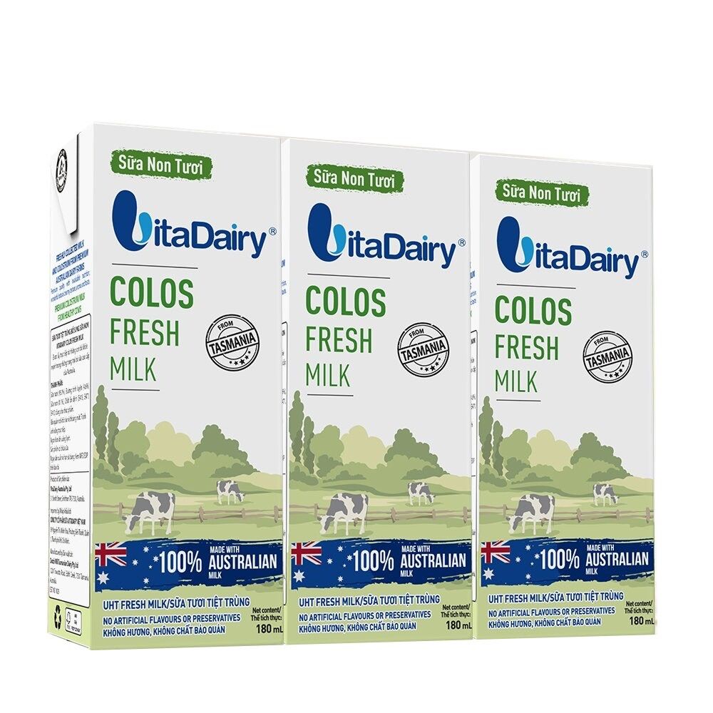 (Trợ Giá) Sữa Non Tươi Vitadairy Colos Fresh Milk 180ml (Thùng 24 Hộp)