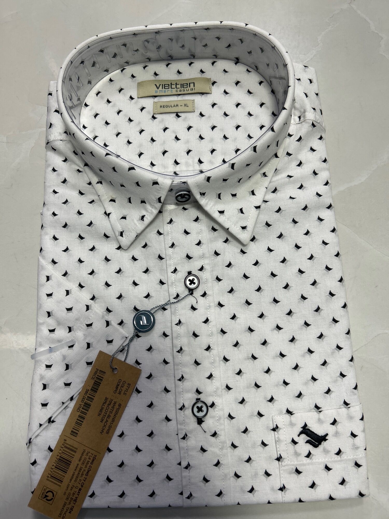 ÁO VIỆT TiẾN TAY NGẮN VẠT NGANG XẺ TÀ VẢI COTTON- LINEN 6P0354