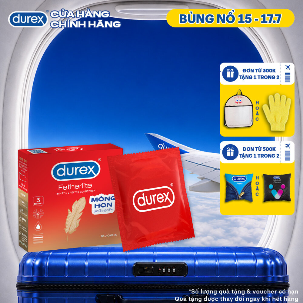 Bao cao su Durex Fetherlite siêu mỏng, size 52.5mm, 3 bao/hộp