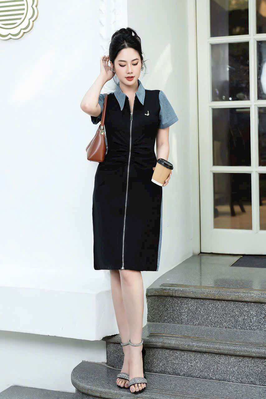 (HÀNG NHẬP -CAO CẤP) VÁY ĐẦM THUN PHỐI JEAN TRẺ TRUNG