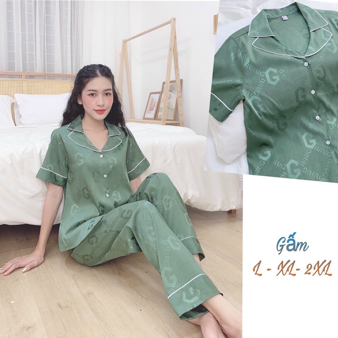 Đồ bộ mặc nhà đồ mặc ngủ lụa gấm xướt-quần dài tay ngắn