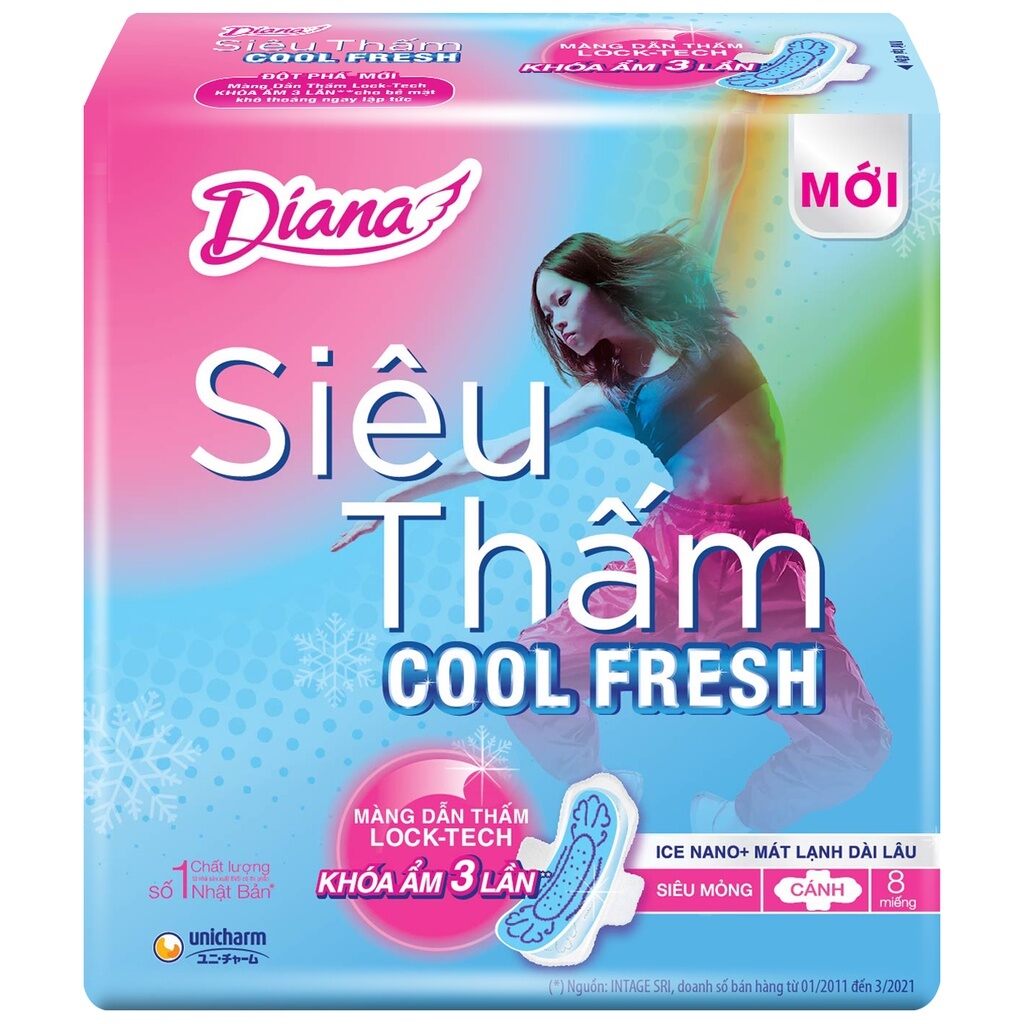 Băng vệ sinh Diana Siêu Thấm Cool Fresh Siêu Mỏng 8 Miếng