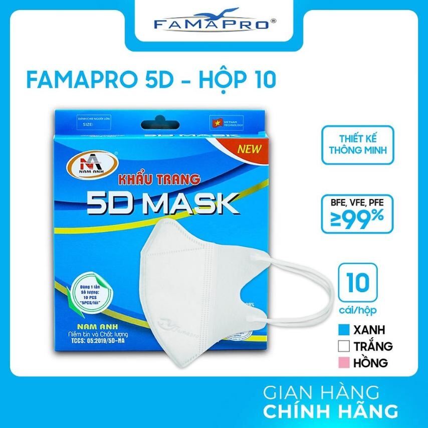 COMBO 10 HỘP - FAMAPRO 5D MASK - Khẩu trang y tế kháng khuẩn 3 lớp Famapro