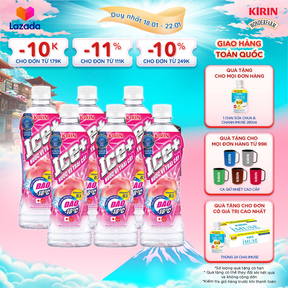   Duy nhất 25.02 - 28.02    Giao hàng toàn quốc  Lốc 6 - Nước Vị Trái Cây KIRIN Ice+ - Đào 490ml 