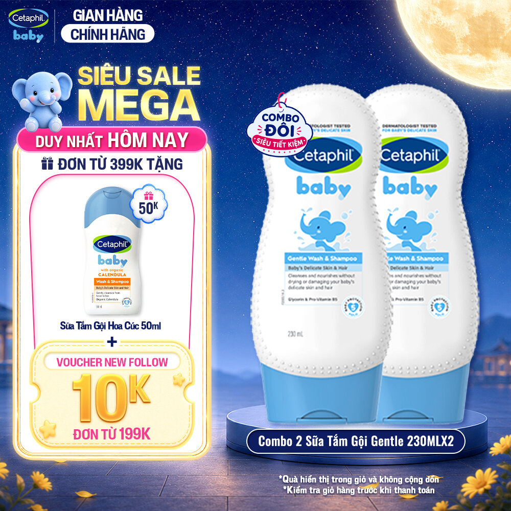 Combo 2 Sữa tắm gội dịu lành cho bé Cetaphil Baby Gentle Wash  Shampoo 230ml/chai