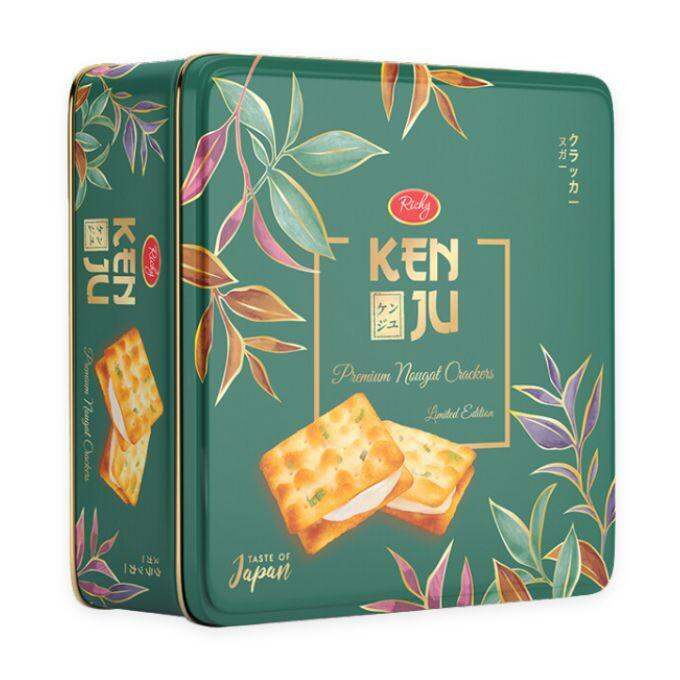 [Date Mới]. Bánh quy Kenju Richy hộp thiếc xanh 372g - KM