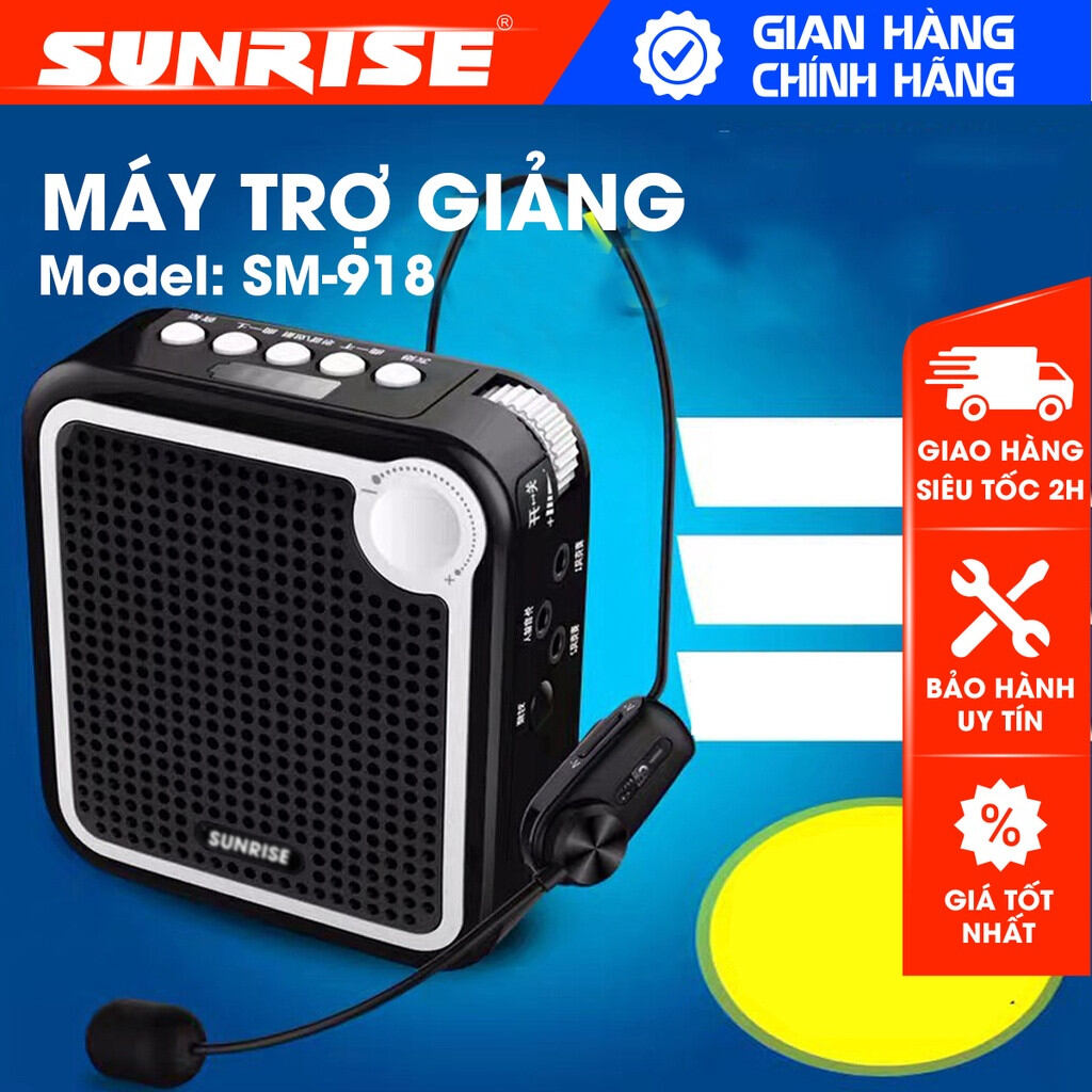 Loa máy trợ giảng không dây chính hãng sunrise SM-918 sóng UHF kèm 2 micro cao cấp chống nhiễu chống hú tốt - SUNRISE SM918