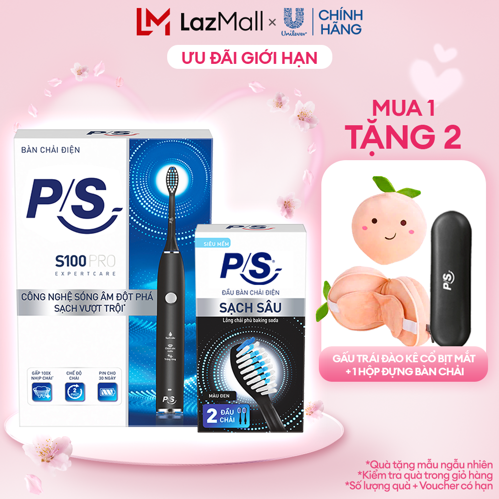 Bộ Bàn Chải Điện P/S S100 PRO màu đen  Bộ 2 đầu chải thay thế Sạch Sâu