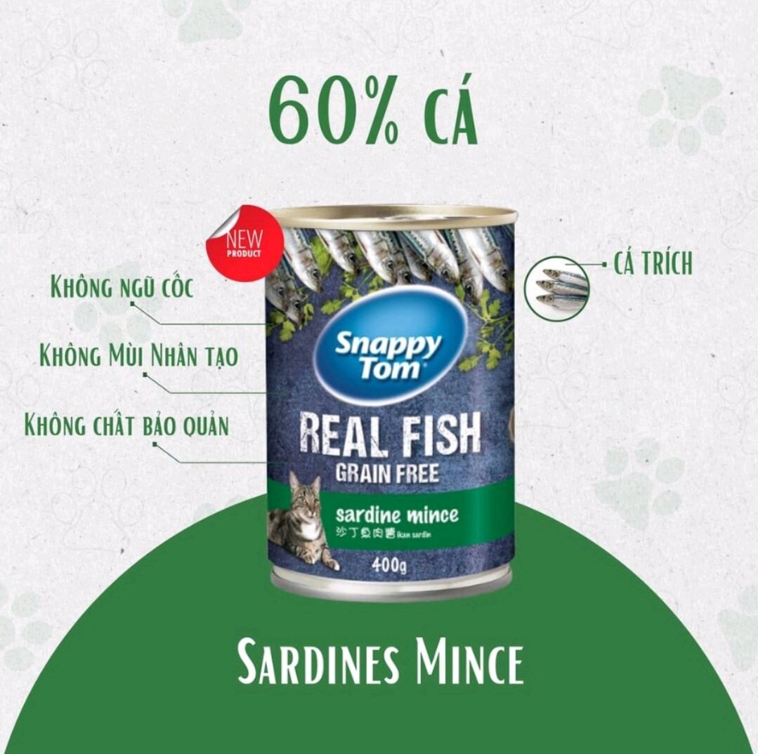 Pate SNAPPY TOM  Real Fish lon 400g-Pate cho mèo
