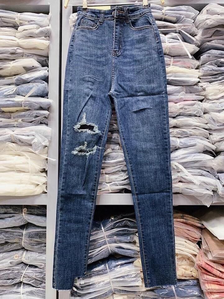 Quần jean nữ cạp lưng siêu cao ôm co dãn mềm