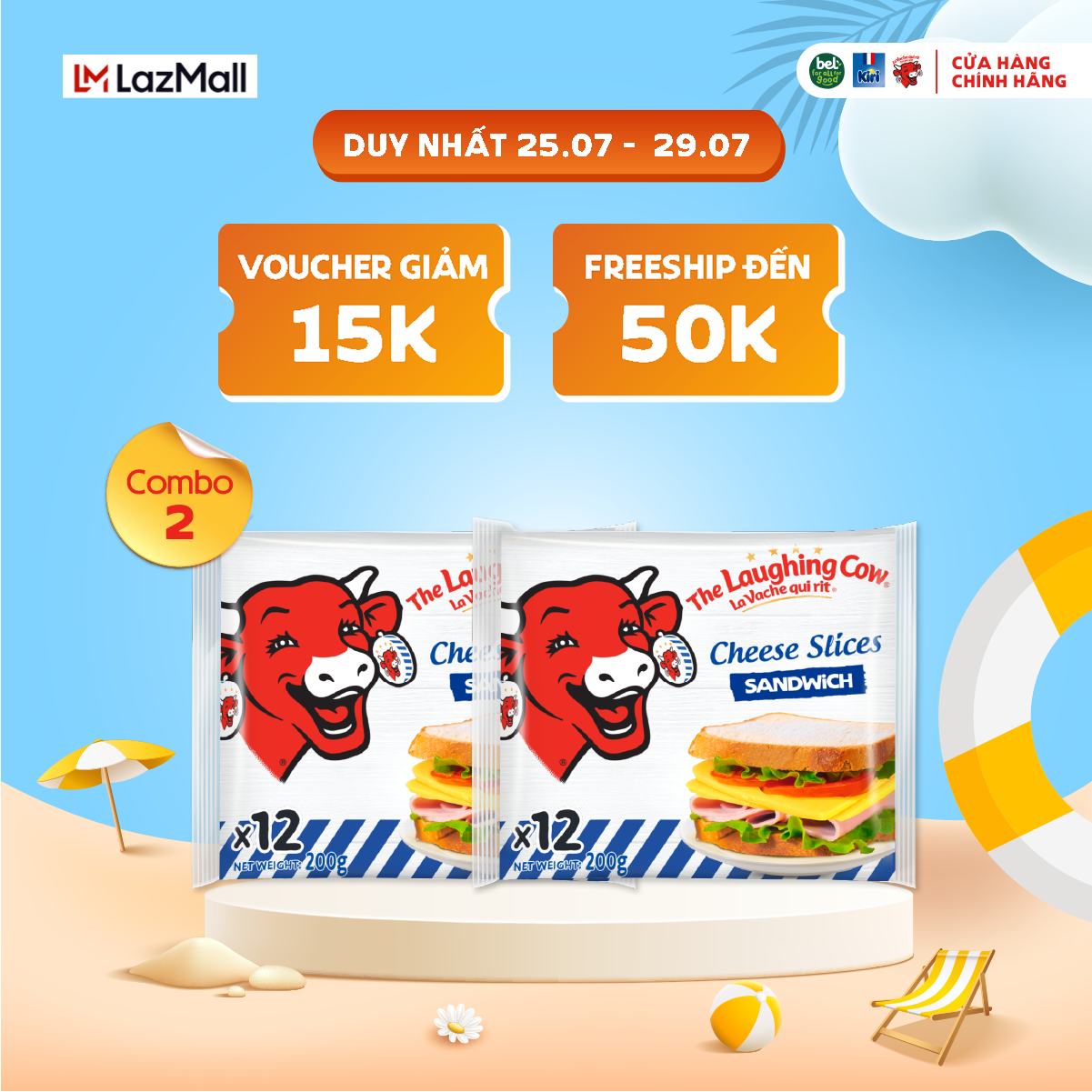 Combo 2 Phô mai Lát Con Bò Cười Sandwich 200GX32