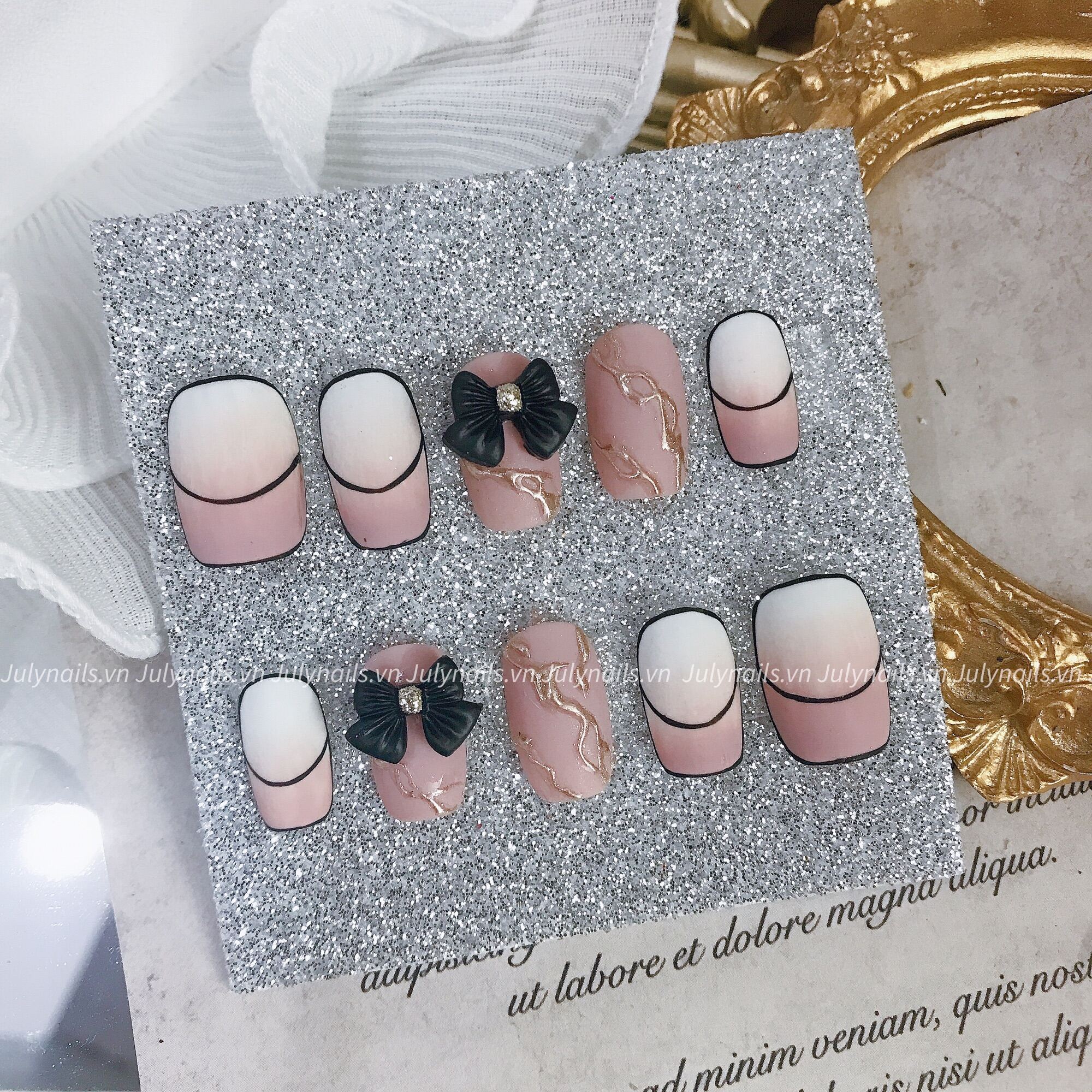 Móng Úp Thiết Kế Ombre Màu Hồng Đính Nơ Dễ Thương Nail Box Giá Rẻ Thiết Kế Theo Size Tay