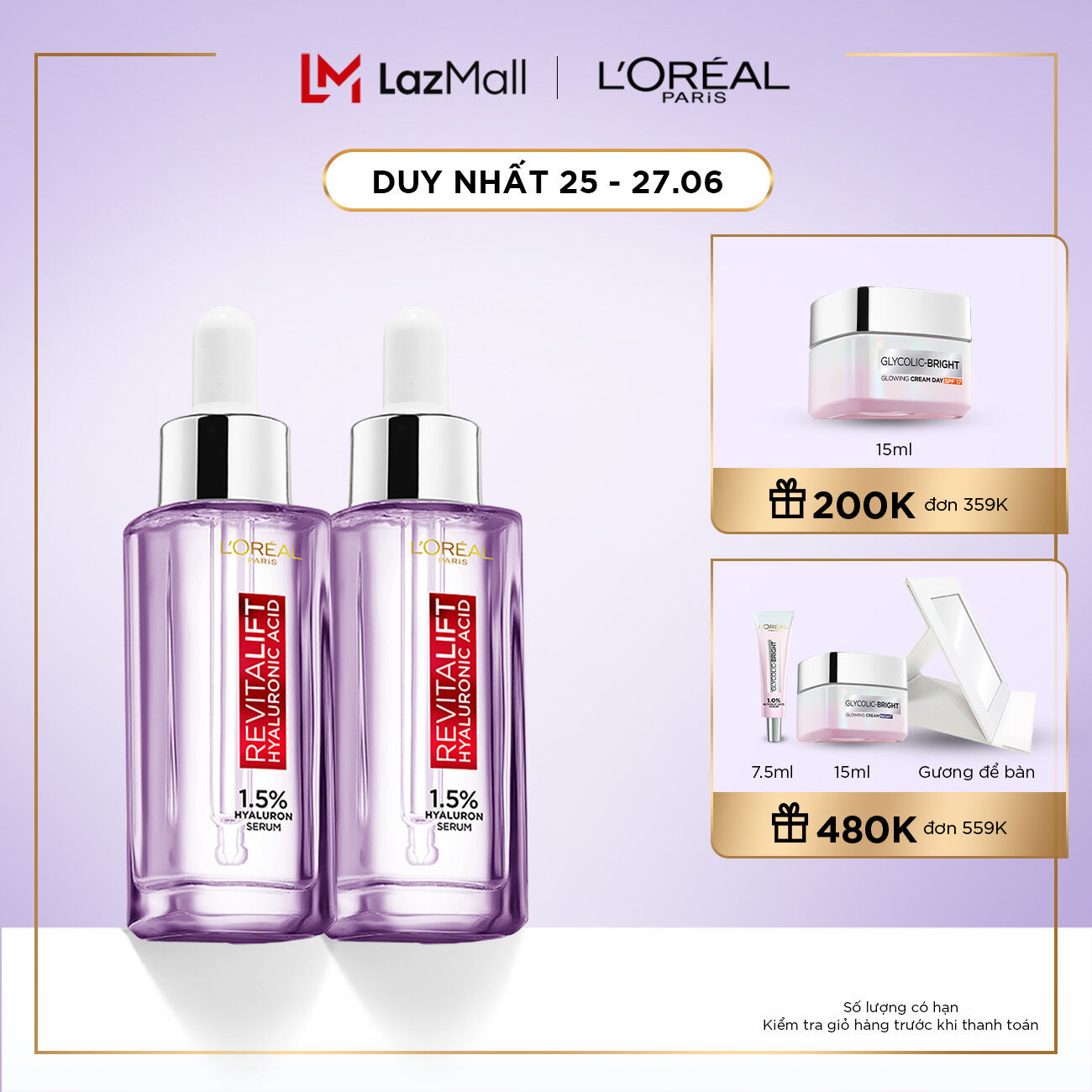 Bộ 2 serum siêu cấp ẩm L'Oreal Paris Revitalift Pure Hyaluronic Acid 1.5% (30ml x 2)