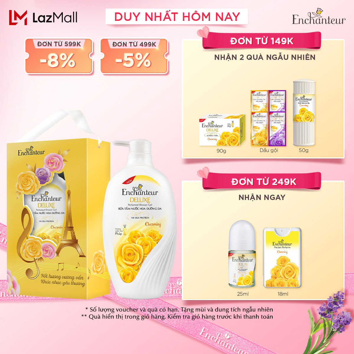 [QUÀ TẶNG TẾT 2024] Hộp quà Sữa tắm nước hoa Enchanteur Charming 650gr