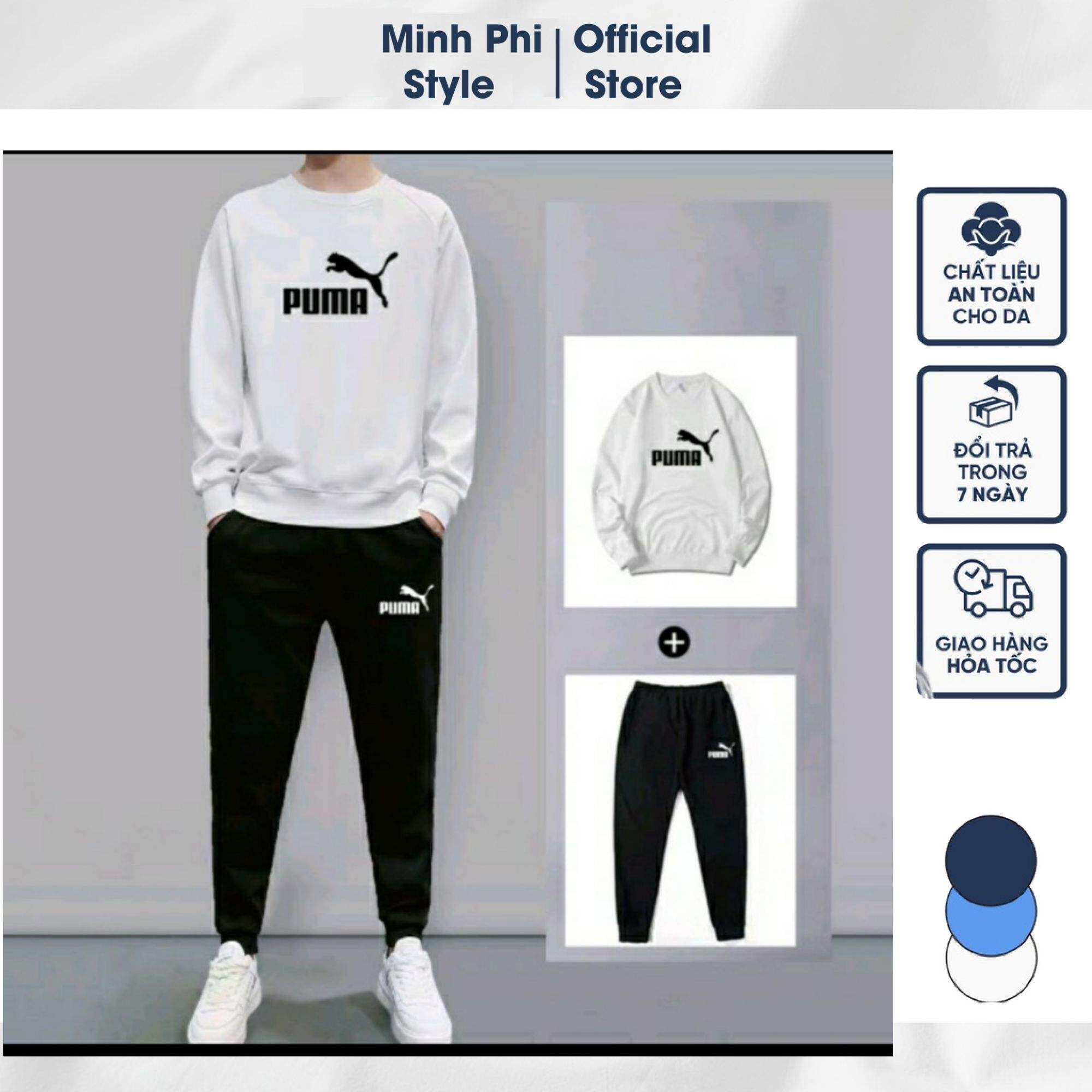 Bộ Nỉ Nam Dài Tay In Puma - Đồ Bộ Nam Thể Thao Cổ Tròn Cao Cấp Thu Đông - Set Đồ Bộ Nam Mặc Nhà Chất Nỉ Cổ Tròn Dài Tay