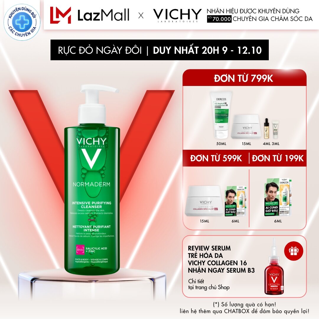 Sữa rửa mặt dạng gel làm sạch sâu giảm bã nhờn Vichy Normaderm Phytosolution