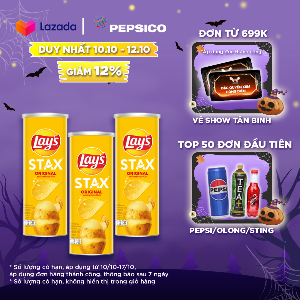 Combo 3 lon Snack Khoai Tây Miếng Lay's Stax Vị Tự Nhiên (3 x 100g/lon)